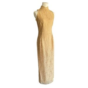 Vintage Jessica McClintock Gunne Sax Gold Lace Dress Size 5/6